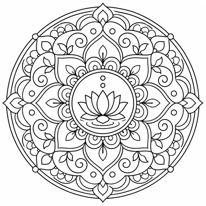 Difficult mandalas with dense floral layers, small pattern sections and a printable PDF.