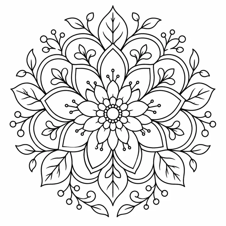 Flower mandalas with petals, leaves and soft botanical shapes for printable coloring.