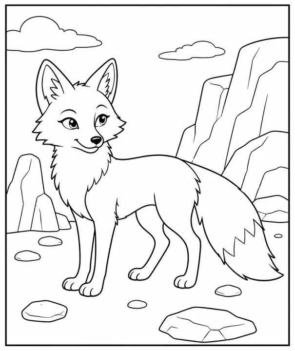 Traditional Young mid-size Fox Coloring Page Printable for KidS