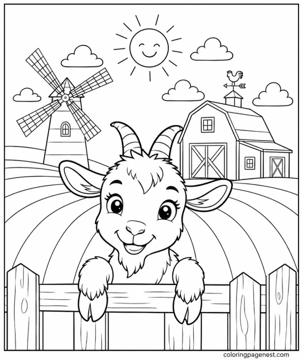 Friendly goat coloring pages for kids who love farm animals, baby goats, quiet craft time, and simple printable animal art.