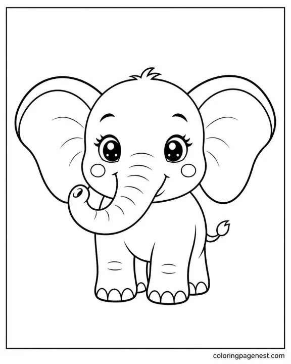 Cute Baby Elephant Coloring Page With Plain Background