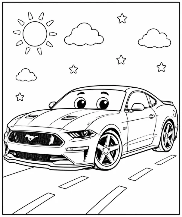 Cute Mustang Coloring Page Printable for Kids