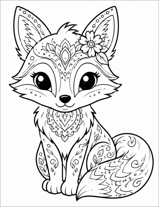 Fox Coloring Page Difficult for Adults