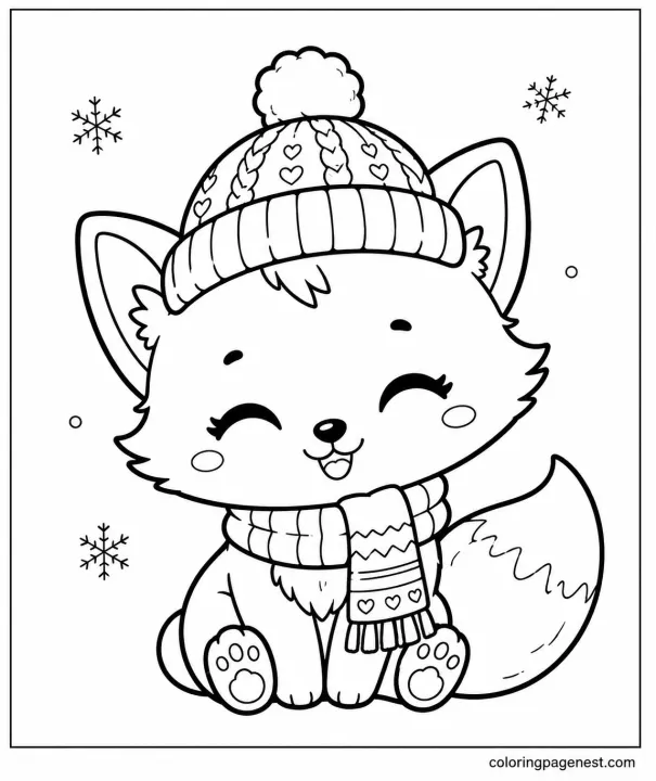 Fox in Winter Coloring Page for Kids