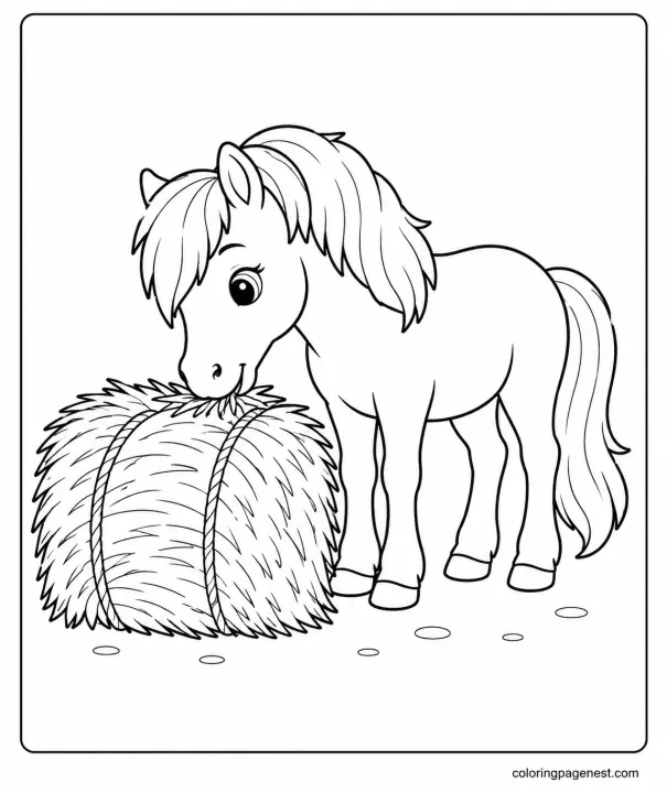 Free Printable Horse Eating Hay Coloring Page