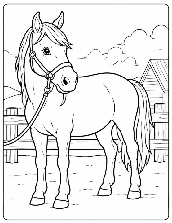 Printable Horse Standing In Field Coloring Sheet