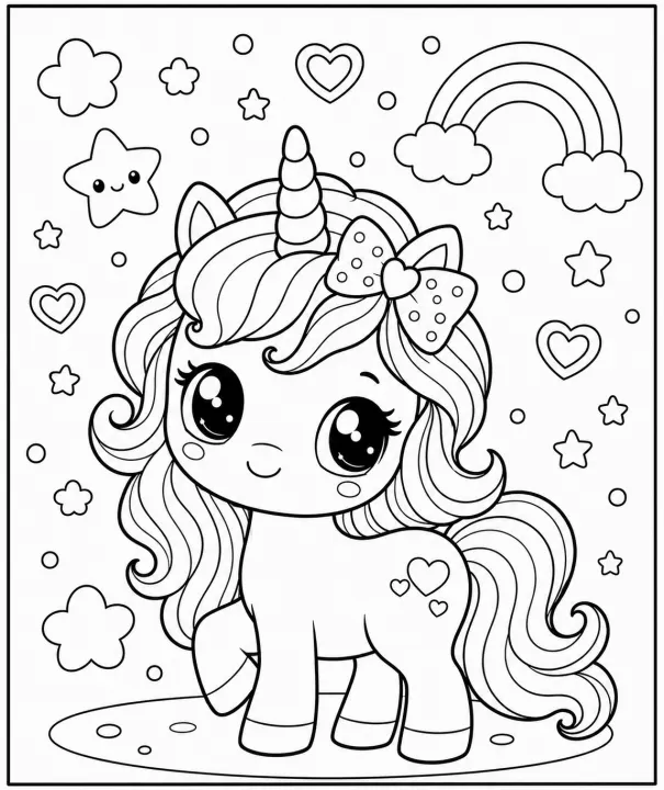 Kawaii Unicorn Coloring Page Free Printable