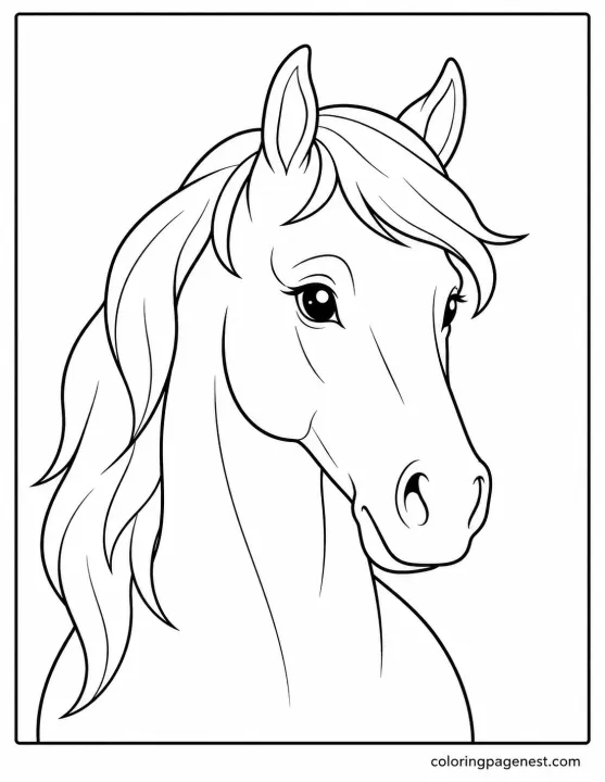 Horse Head Coloring Page with a gentle Face for easy Coloring
