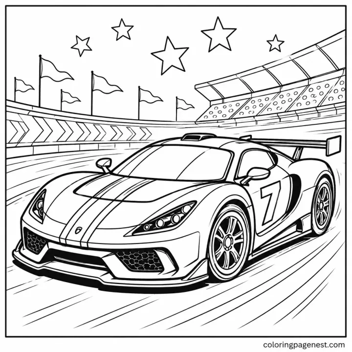 Racing Car Coloring Page with Stars to Color