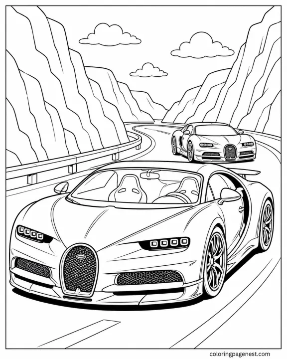 Sports Bugatti Car Coloring Page to Color for Kids