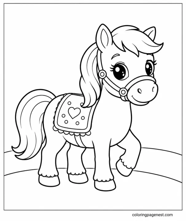 Cute Pony Coloring Page with a Smiling Little Horse Simple Printable Outlines for Kids